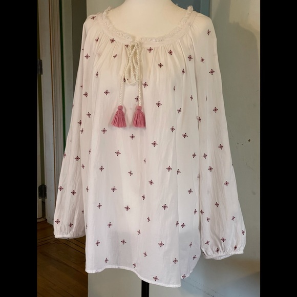 Pink Floral Embroidered Boho Peasant top - Picture 1 of 12